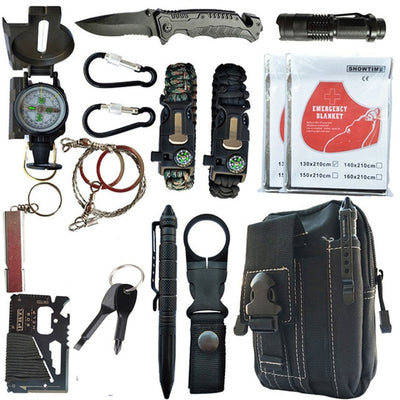 Emergency Survival Kit 80 in 1 Outdoor Survival Tool with Survival Bracelet Whistle Wood Cutter Water Bottle Clip Tactical Pen