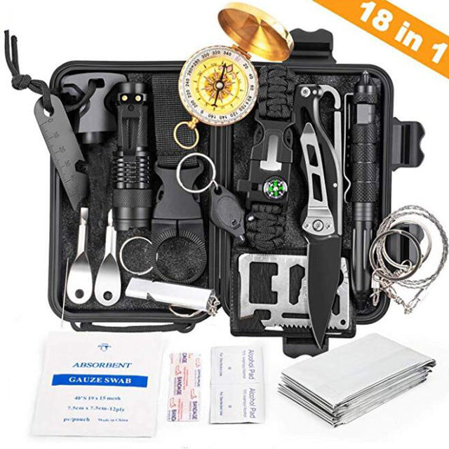 Emergency survival kit survival first aid kit SOS tactical tool flashlight with Molle bag suitable for camping adventure
