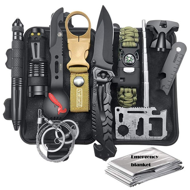 Emergency survival kit survival first aid kit SOS tactical tool flashlight with Molle bag suitable for camping adventure