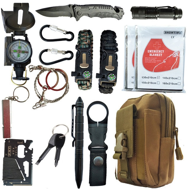 Outdoor Emergency 16 in 1 Survival kit Camping Multifunction First aid SOS EDC Supplies Tactical for Wilderness tool