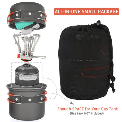 Outdoor Camping Cookware Set Marching Utensils Tableware Cooking Stove Kit Travel Pan Hiking Picnic Camping Tools for 1-2 Person